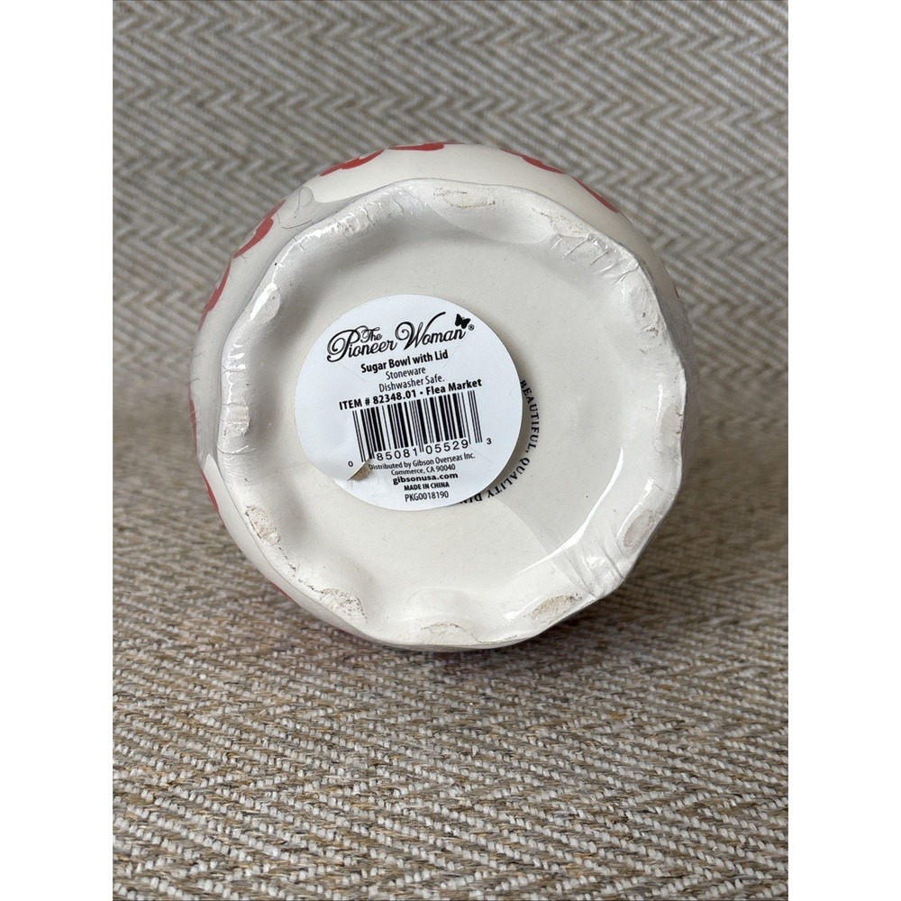 Pioneer Woman Stoneware Retro Flea Market Sugar Bowl & Lid Red Floral Canister - Picture 6 of 6